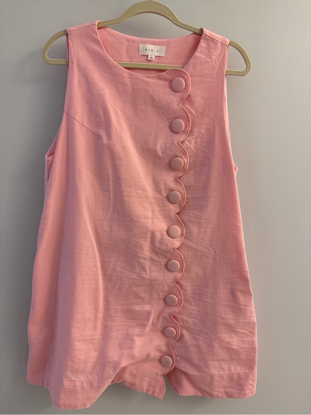 MARBLE Pink Sleeveless Scalloped Button Front Dress